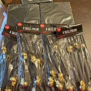 Halloween Goth Amscan Gold Skull Party Reusable Straws Black Print Napkins